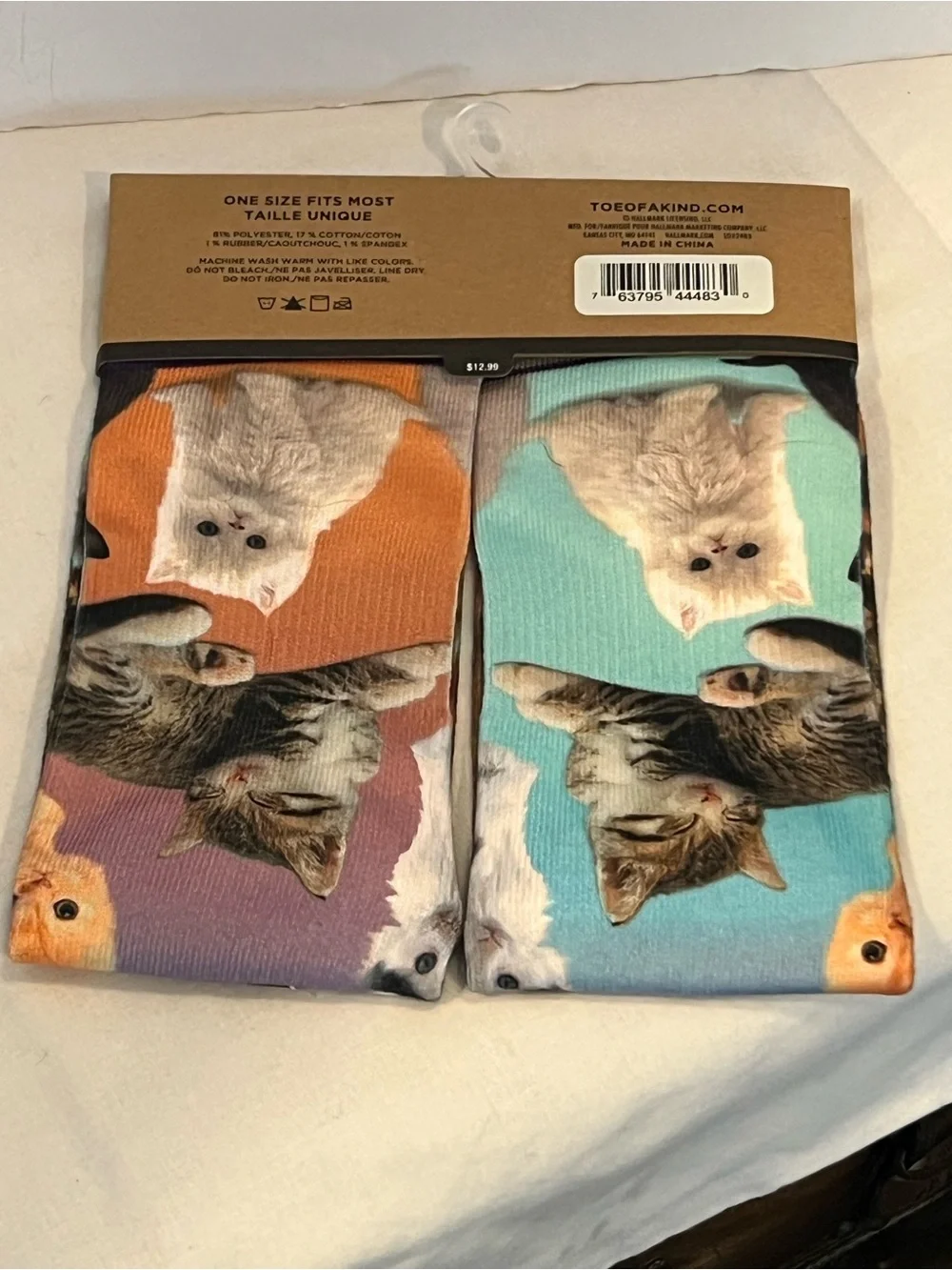 Hallmark Multicolor Cat Crew Socks - Orange & Teal Panels